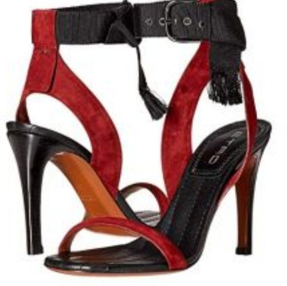 ETRO Designer Genuine Italian Multicolor Buckle Red Heels Retails $950 - Picture 7 of 9